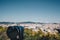 Telescope Barcelona Cityscape at dusk Spain travel concept.