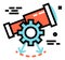 Telescope with gear. Science exploration icon. Research sign