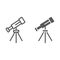 Telescope line and glyph icon, space and astronomy, magnify sign, vector graphics, a linear pattern