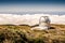 Telescope on a mountain. Landcape above the clouds. Large telescope dome. Gran Telescopio Canarias. Roque de los Muchachos