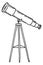 Telescope sketch. Astronomy optical device. Space research icon