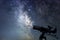 Telescope in starry night. Milky way and telescope. Astronomy
