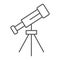 Telescope thin line icon, space and astronomy, magnify sign, vector graphics, a linear pattern on a white background.