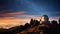 Telescope under a clear night sky on a hilltop