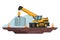 Telescopic crane on wheels with safety cones in construction and mining work with heavy machinery 3d