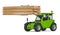 Telescopic handlers, forklift truck with wooden planks. 3D rendering
