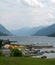 Teletskoye lake and dock. The Altai Mountains