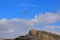 Television Film Crew In Helicopter Over Alicante Castle