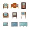 Television history. Evolution. Flat colour design vector icon set