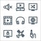 Television line icons. linear set. quality vector line set such as jack cable, satellite, password, world, headphones, movie film