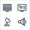 Television line icons. linear set. quality vector line set such as low volume, satellite, online shopping