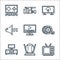 Television line icons. linear set. quality vector line set such as old, indoor antenna, tv set, film reel, video player, silent,