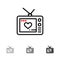 Television, Love, Valentine, Movie Bold and thin black line icon set