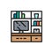 Television on stand flat color line icon.