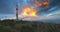 Television tower on moutain hill. Panorama nature landscape ot Sliven city, Bulgaria