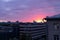 Television tower Ostankino in Moscow against sunset cloudy sky in background