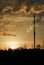 Television tower in Viesintos town at sunset