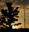 Television tower in Viesintos town at sunset