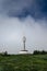 Television transmitter tower with observation platform on foggy peak of Praded,Jeseniky mountains,Czech republic.Views of