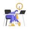 Teleworking with Young Man at Desk Tired and Exhausted Working from Home Vector Illustration