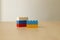 Tell the ukraine russia war with toy blocks. Abstract expressions. Symbols of children`s psychology