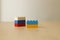 Tell the ukraine russia war with toy blocks. Abstract expressions. Symbols of children`s psychology