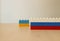 Tell the ukraine russia war with toy blocks. Abstract expressions. Symbols of children`s psychology