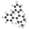 Telotristat ethyl drug molecule tryptophan hydroxylase inhibitor. 3D rendering. Atoms are represented as spheres with..