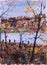 Tempera sketch of autumn landscape