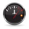 Temperature car gauge. Black round device meter with chrome frame. High temperature