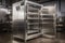 temperature-controlled holding cabinet in industrial setting, with stainless steel and aluminum accents
