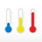 Temperature icons. Thermometer icon set in different colors. Cold, medium and hot temperature.