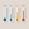 Temperature measurement from cold to hot, thermometer gauges set vector illustration