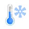 Temperature weather thermometers with Celsius and Fahrenheit scales. realistic 3d weather thermometer icon. Snowflake