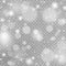 Template of abstract transparent square background pattern with bokeh sparkles and falling snow, transparent gray vector backgroun