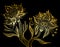 Template from Abstract Tropic Fantasy flowers in Gold on black