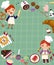 Template for advertising background in baking concept with two kid bakers