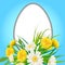 Template banner Easter egg bouquet dandelions and daisies, grass, green nature background. Vector, illustration