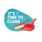 Template banner with for house cleaning. Layout for Cleaning service with household good. Dustbag with brush. Cleaning