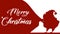 Template of banner with Silhouette of Santa Claus pulls a heavy bag full of gifts