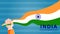 Template banner website greeting india independence day with hand grasping flag