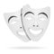 Template Blank White Mask Theaters. Realistic Empty Mock Up. White theatrical masks. Comedy theater Mask