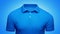 Template blue Polo shirt concept closeup front view. Polo T-shirt mockup with empty space on collar for your brand