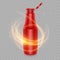Template bottle of red for a spicy condiment, such as ketchup, realistic package of ketchup and a flame of fire , design bottle