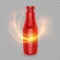 Template bottle of red for a spicy condiment, such as ketchup, realistic package of ketchup and a flame of fire , design bottle