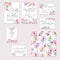 Template cards set with watercolor flowers of apple tree and roses