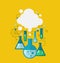 Template of chemical experiment showing various tests being conducted in laboratory glassware using chemical solutions and