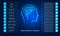Template for conceptual infographics on 10 positions. Human head, polygonal brain. Blue background