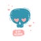 Template design blue skull with heart eyes. Cute illustration for invitation, poster, postcard for happy valentine`s da