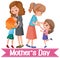 Template design for happy mother\\\'s day with mom and daughters